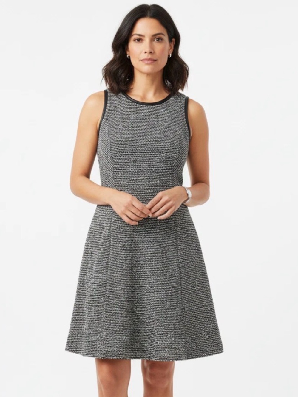 J. Crew Textured Sleeveless Gray Fit-and-Flare Dress